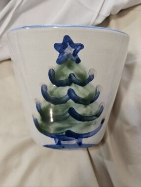 MA Hadley Hand-Painted Ceramic Planter with Blue & Green Tree Motif